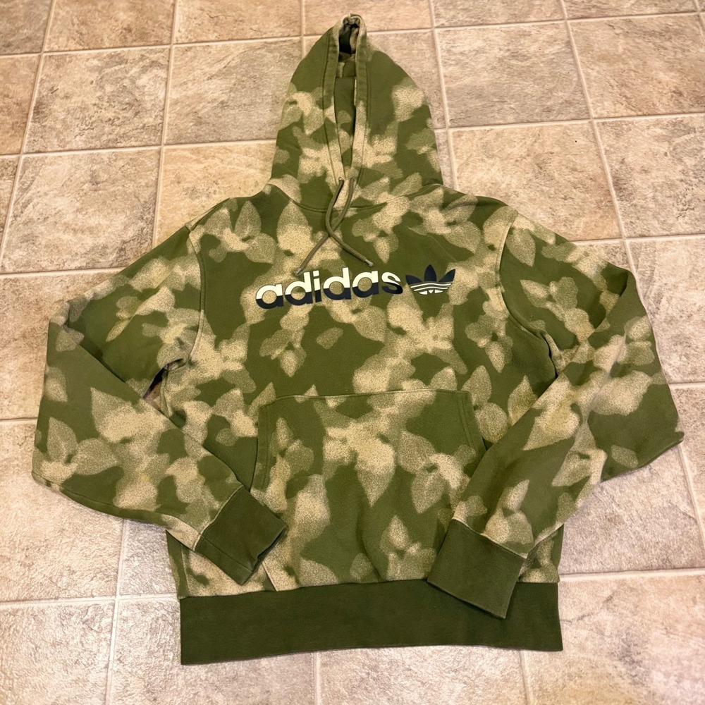 Adidas Originals Womens Olive Green Abstract Leaf Camo Trefoil Pullover Hoodie S